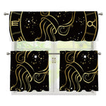 Gold And Black Aquarius Sign Print 3 Piece Kitchen Curtains