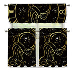 Gold And Black Aquarius Sign Print 3 Piece Kitchen Curtains