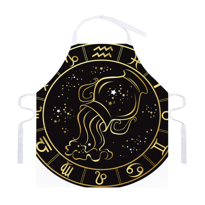 Gold And Black Aquarius Sign Print Adjustable Apron