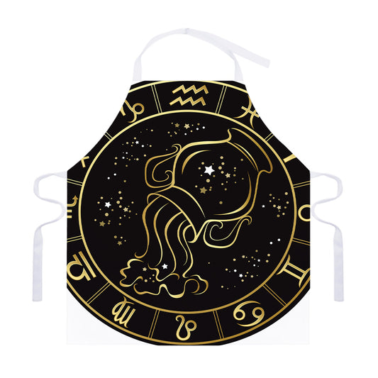 Gold And Black Aquarius Sign Print Adjustable Apron