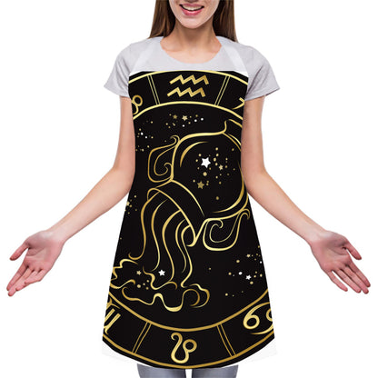 Gold And Black Aquarius Sign Print Adjustable Apron