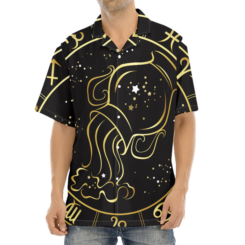 Gold And Black Aquarius Sign Print Aloha Shirt
