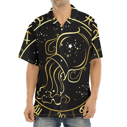 Gold And Black Aquarius Sign Print Aloha Shirt