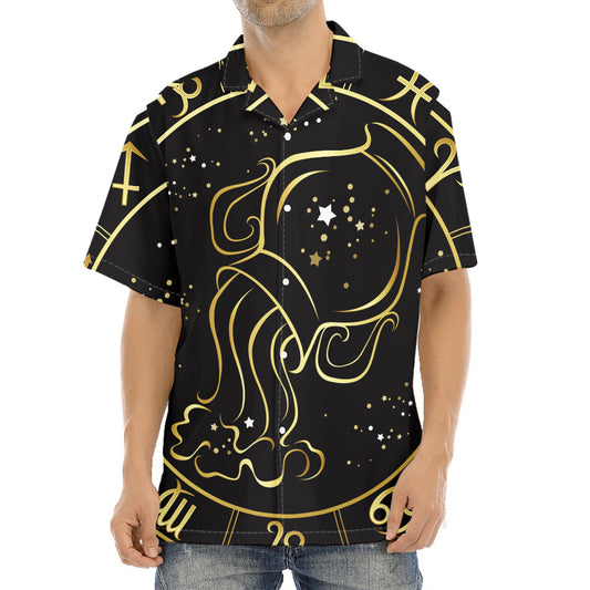 Gold And Black Aquarius Sign Print Aloha Shirt
