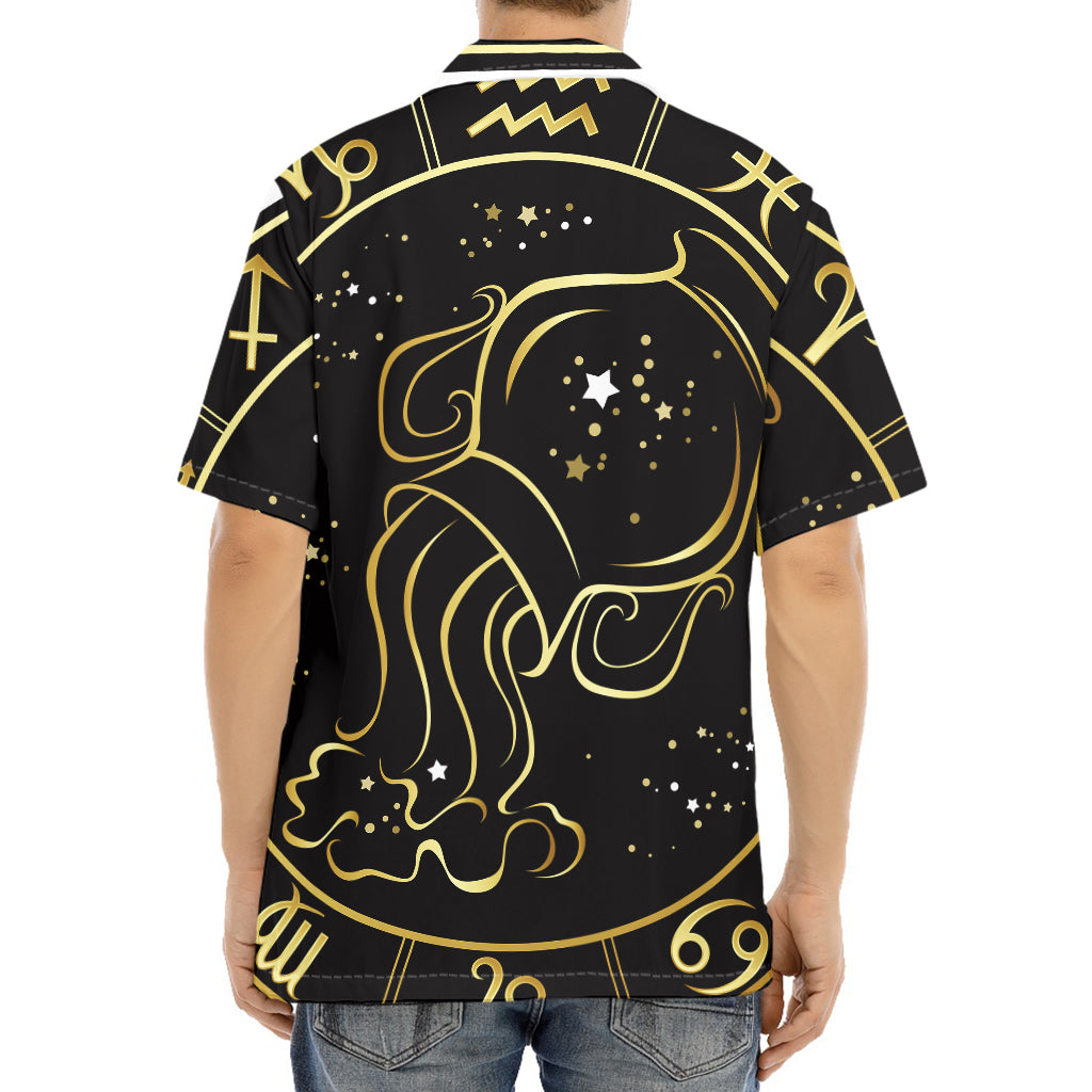 Gold And Black Aquarius Sign Print Aloha Shirt