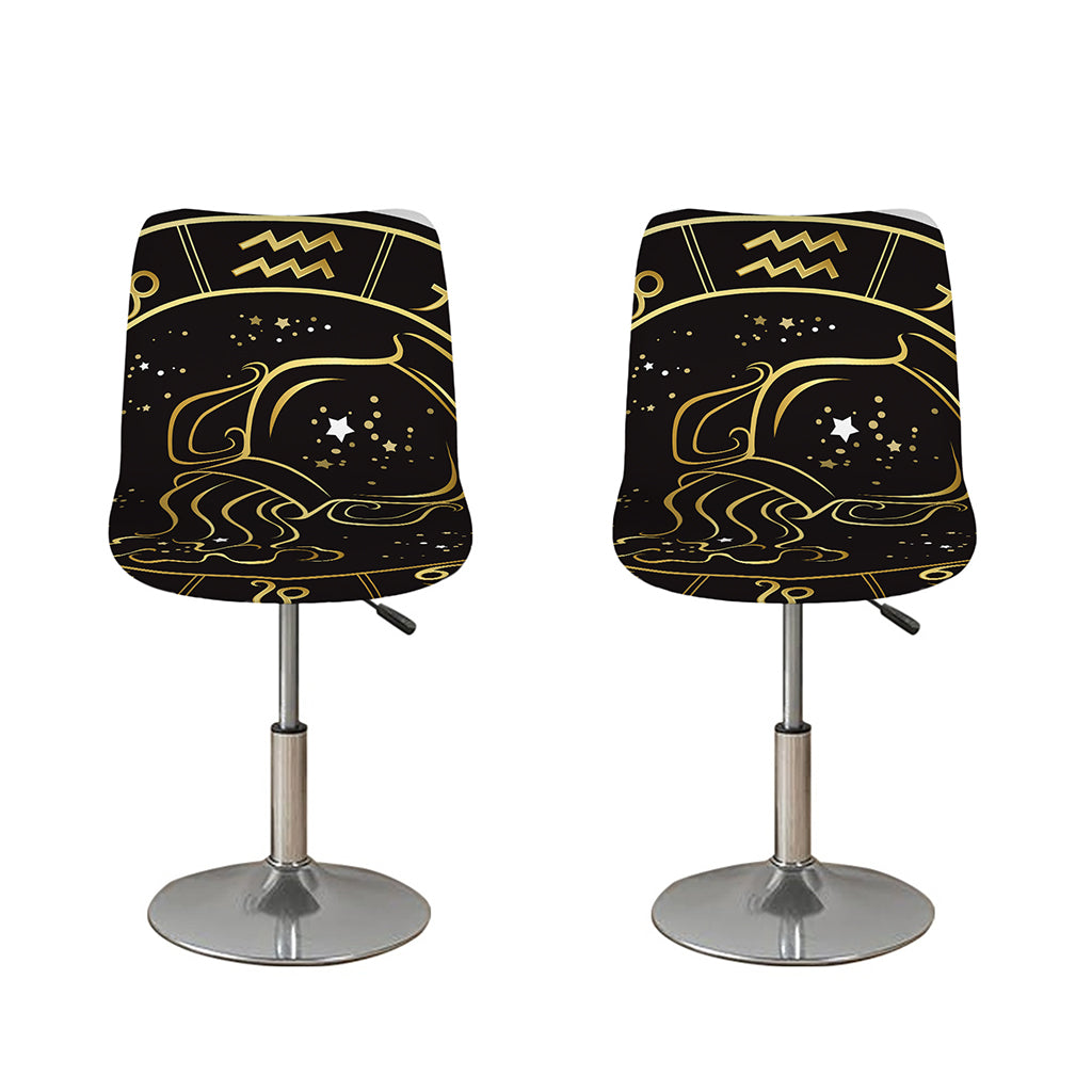 Gold And Black Aquarius Sign Print Bar Stool Covers