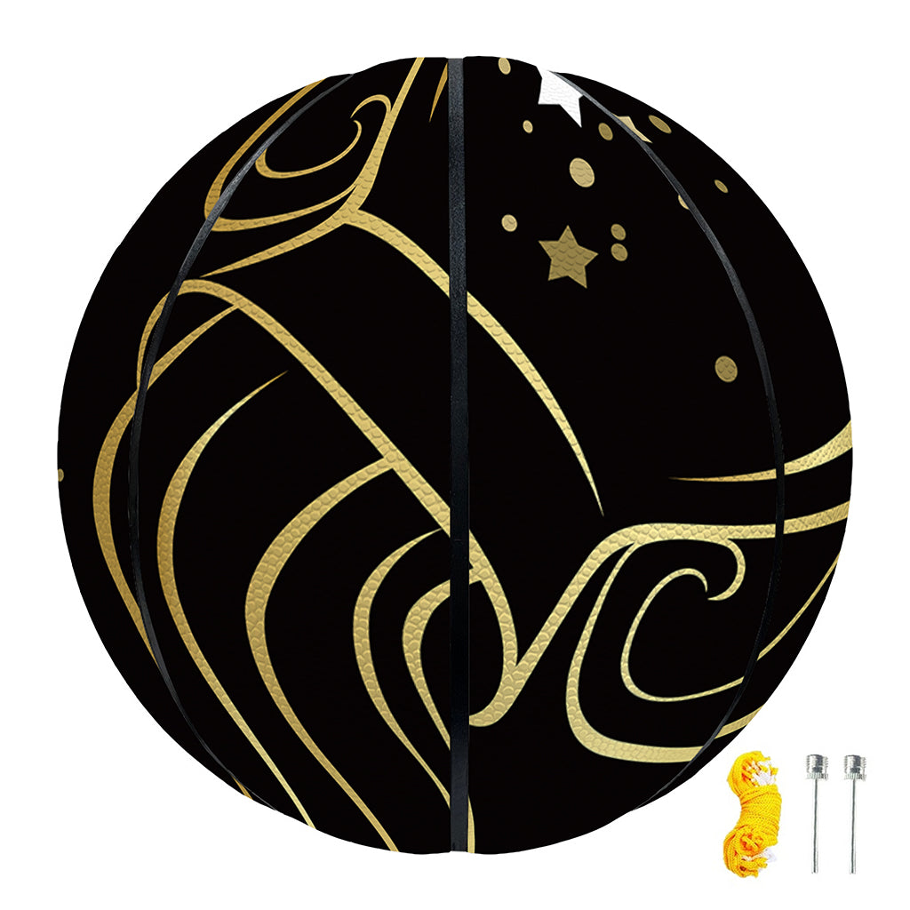 Gold And Black Aquarius Sign Print Basketball