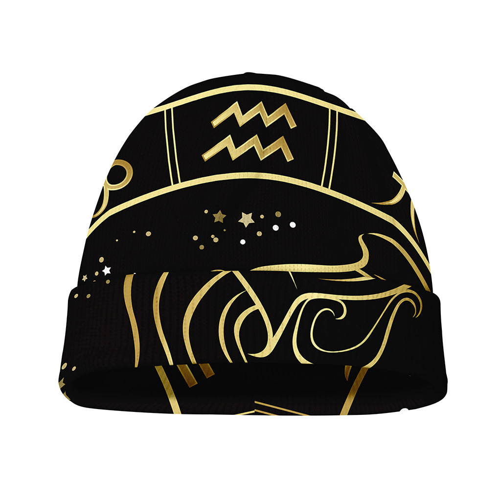 Gold And Black Aquarius Sign Print Beanie