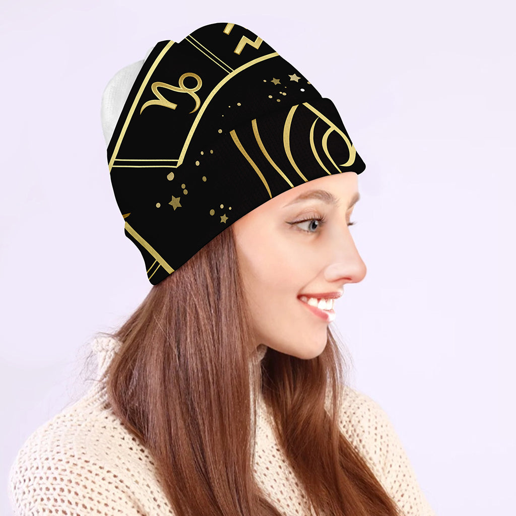 Gold And Black Aquarius Sign Print Beanie