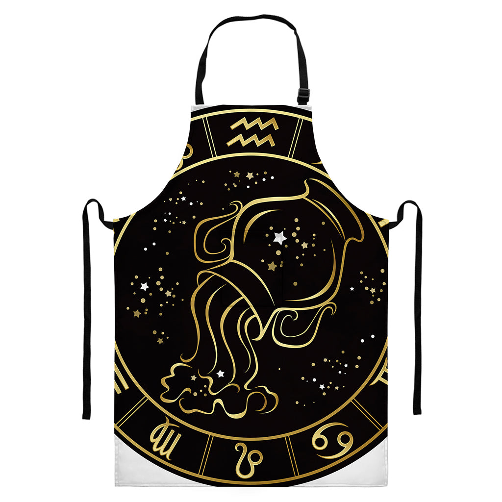 Gold And Black Aquarius Sign Print Bib Apron With Pocket