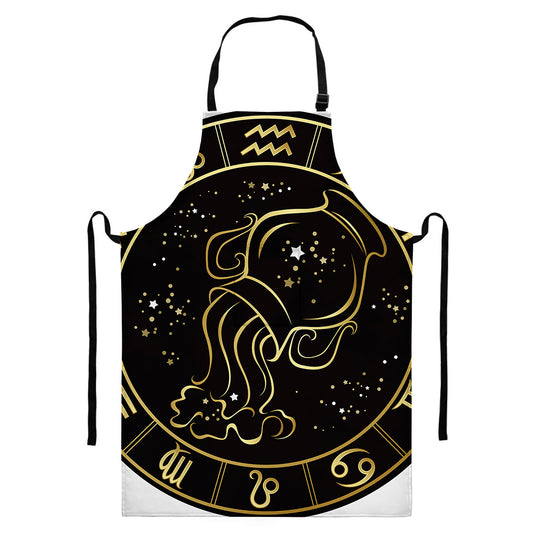 Gold And Black Aquarius Sign Print Bib Apron With Pocket