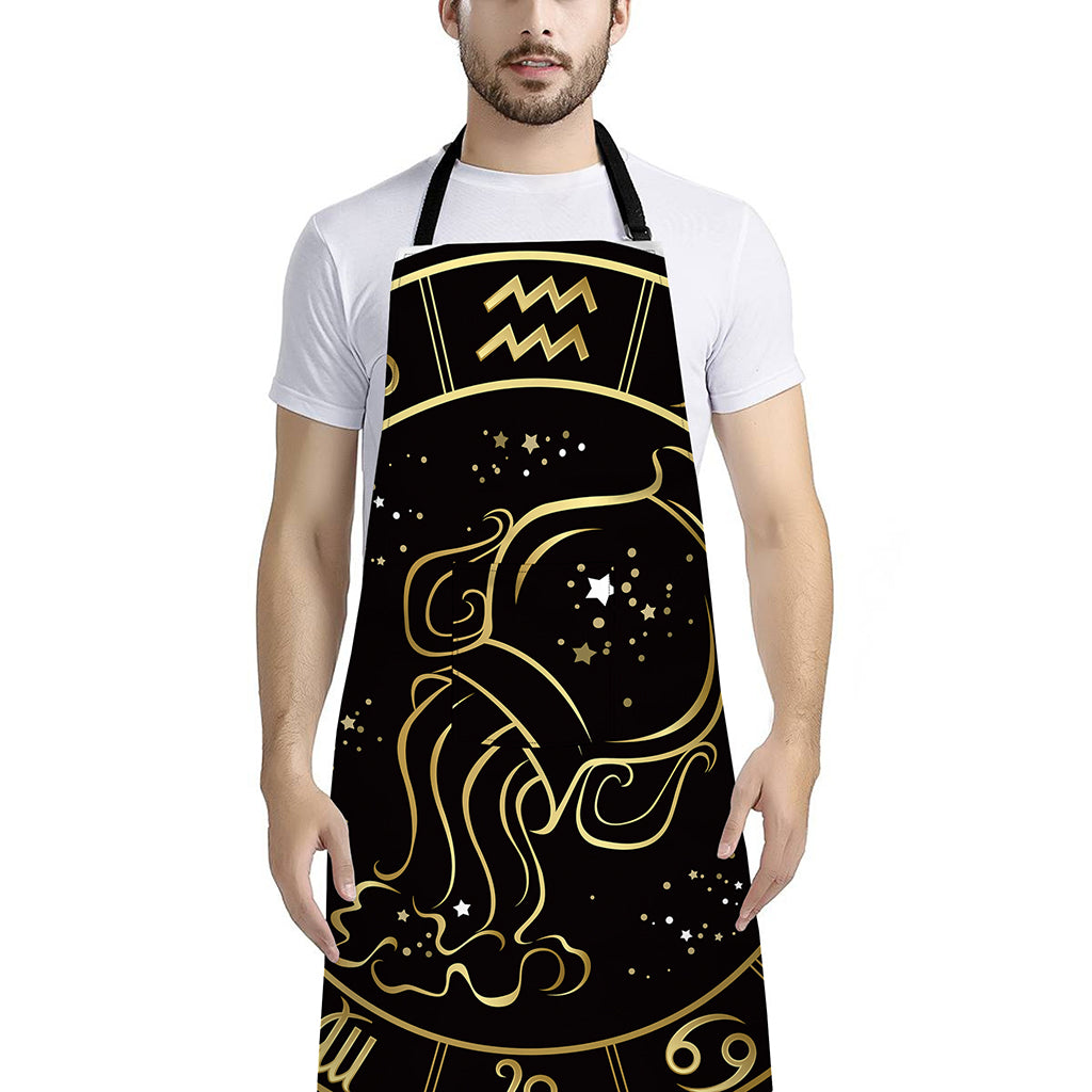 Gold And Black Aquarius Sign Print Bib Apron With Pocket