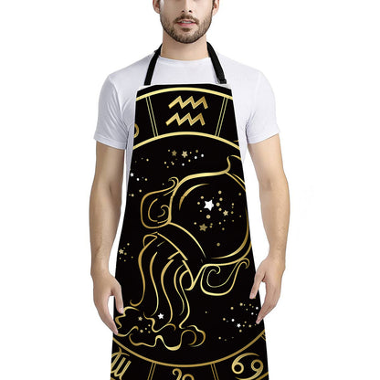 Gold And Black Aquarius Sign Print Bib Apron With Pocket