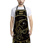 Gold And Black Aquarius Sign Print Bib Apron With Pocket