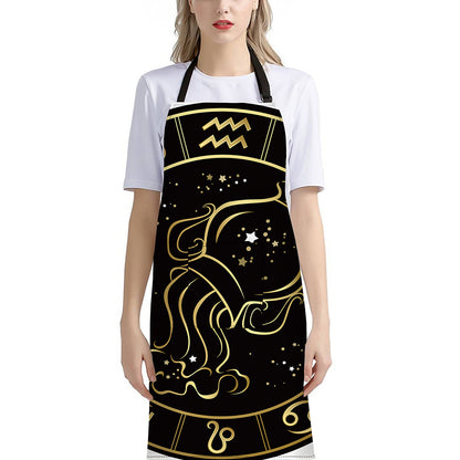 Gold And Black Aquarius Sign Print Bib Apron With Pocket