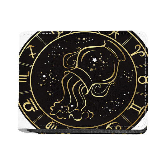 Gold And Black Aquarius Sign Print Bifold Wallet