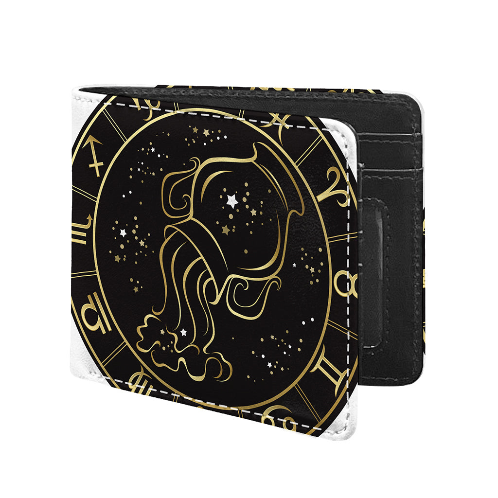 Gold And Black Aquarius Sign Print Bifold Wallet