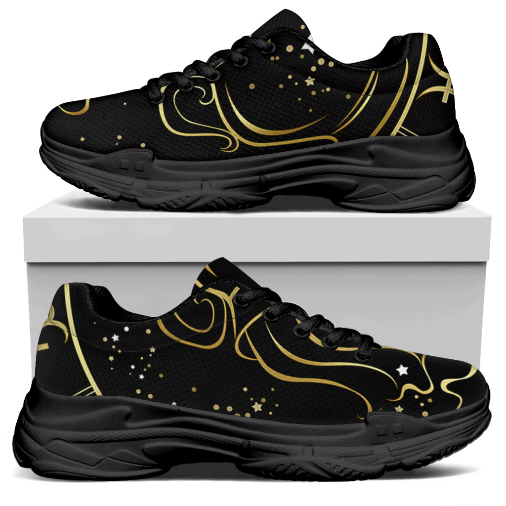 Gold And Black Aquarius Sign Print Black Chunky Shoes