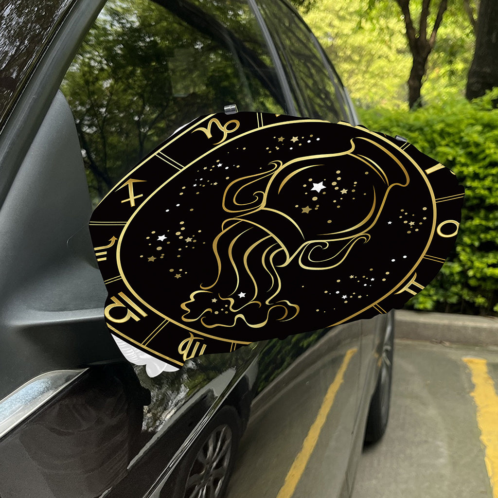 Gold And Black Aquarius Sign Print Car Side Mirror Covers