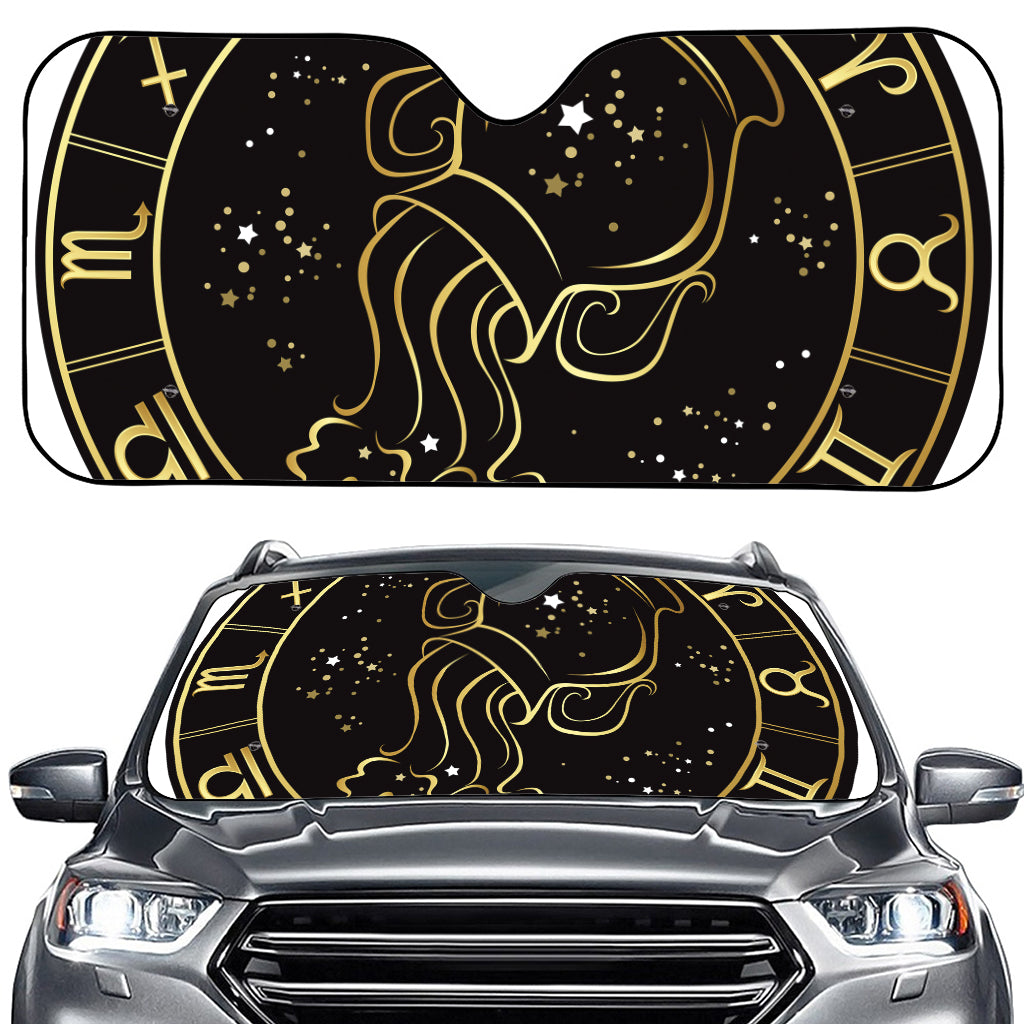 Gold And Black Aquarius Sign Print Car Windshield Sun Shade