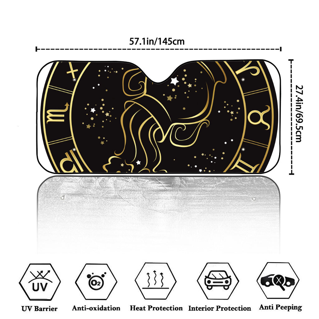 Gold And Black Aquarius Sign Print Car Windshield Sun Shade