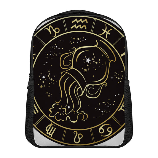 Gold And Black Aquarius Sign Print Casual Backpack