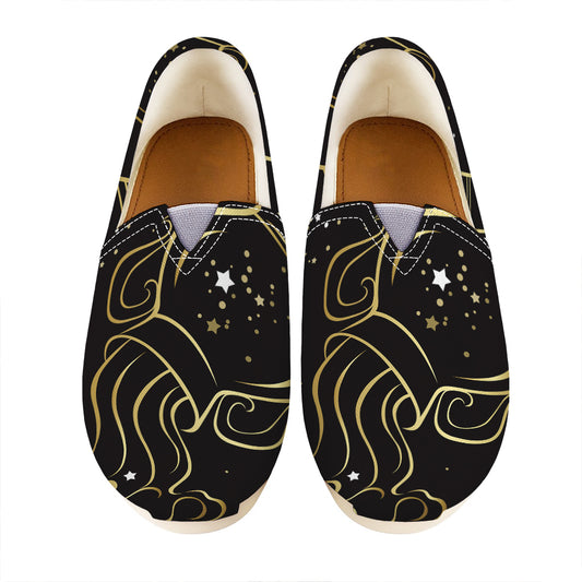 Gold And Black Aquarius Sign Print Casual Shoes
