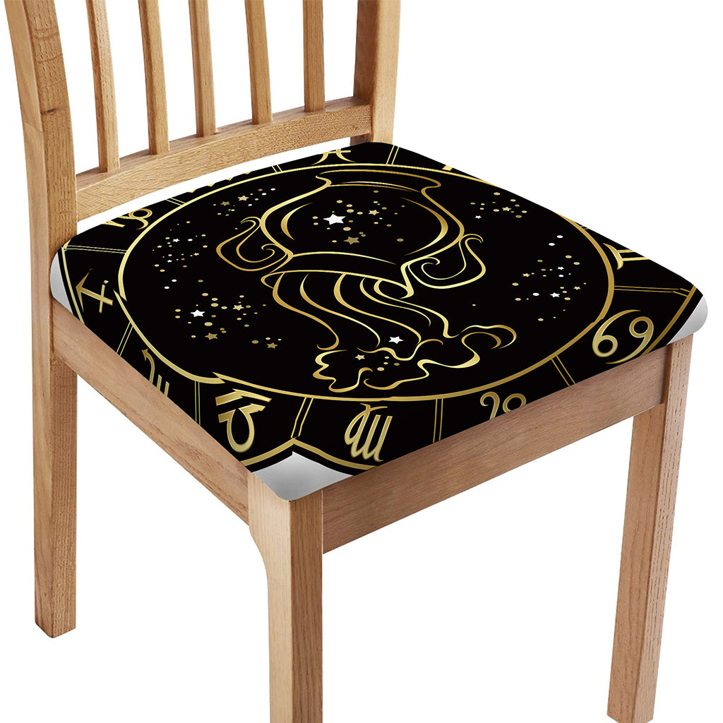 Gold And Black Aquarius Sign Print Chair Cushion Cover