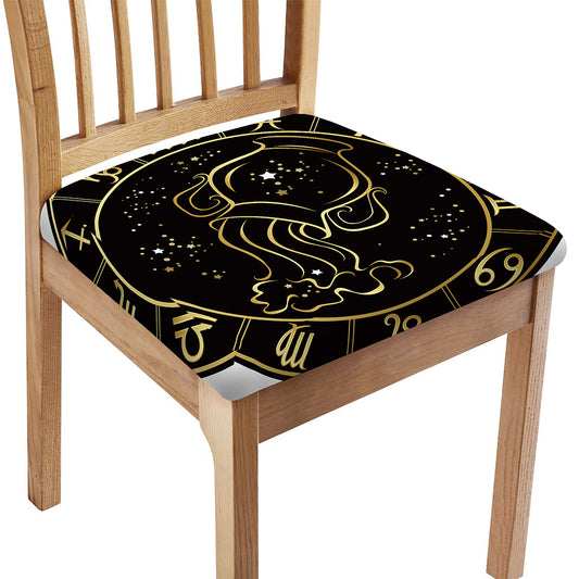Gold And Black Aquarius Sign Print Chair Cushion Cover