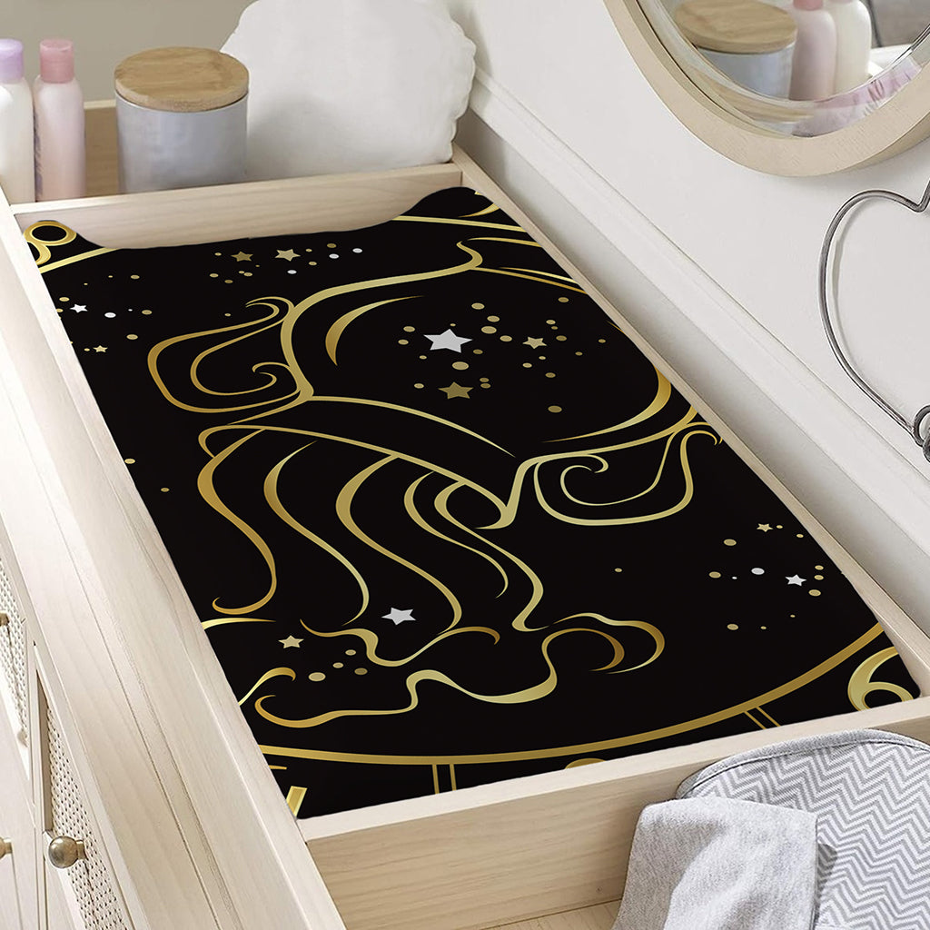Gold And Black Aquarius Sign Print Changing Pad Cover