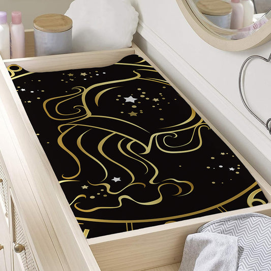 Gold And Black Aquarius Sign Print Changing Pad Cover