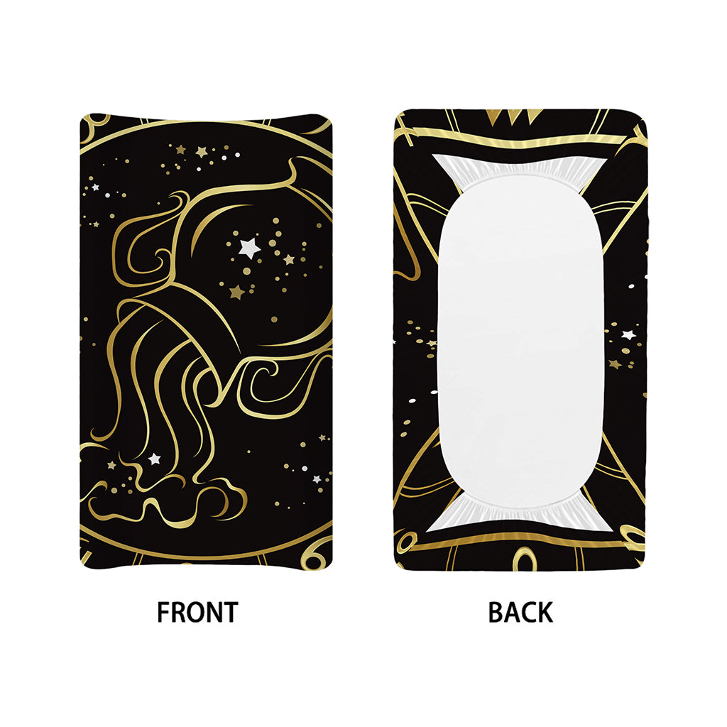 Gold And Black Aquarius Sign Print Changing Pad Cover