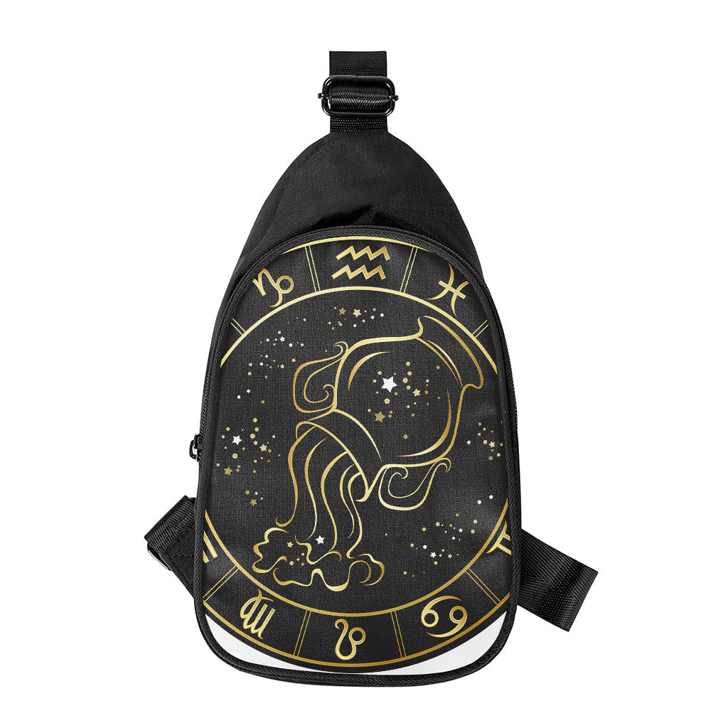 Gold And Black Aquarius Sign Print Chest Bag