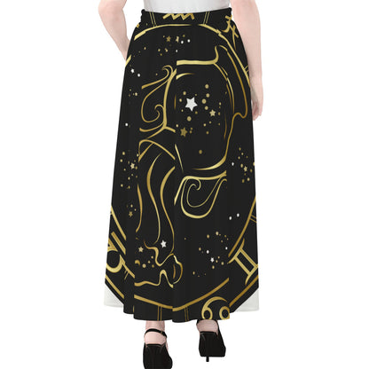Gold And Black Aquarius Sign Print Chiffon Maxi Skirt