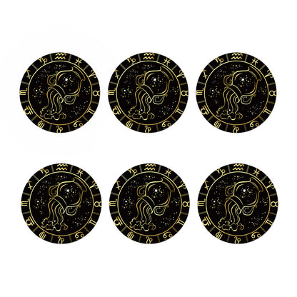 Gold And Black Aquarius Sign Print Coaster Set