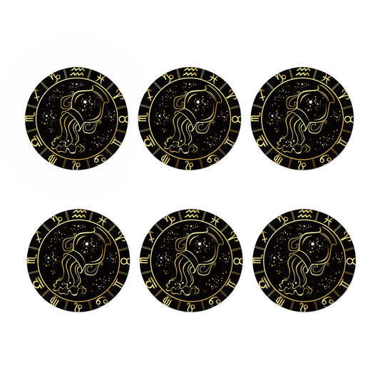 Gold And Black Aquarius Sign Print Coaster Set