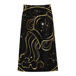 Gold And Black Aquarius Sign Print Cotton Front Slit Maxi Skirt