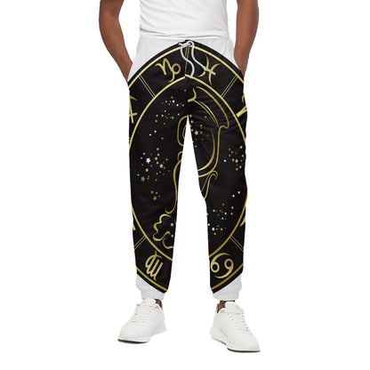 Gold And Black Aquarius Sign Print Cotton Pants