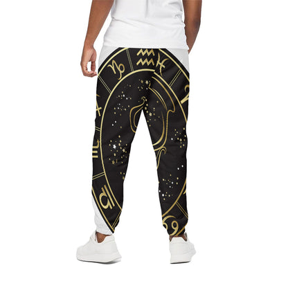 Gold And Black Aquarius Sign Print Cotton Pants