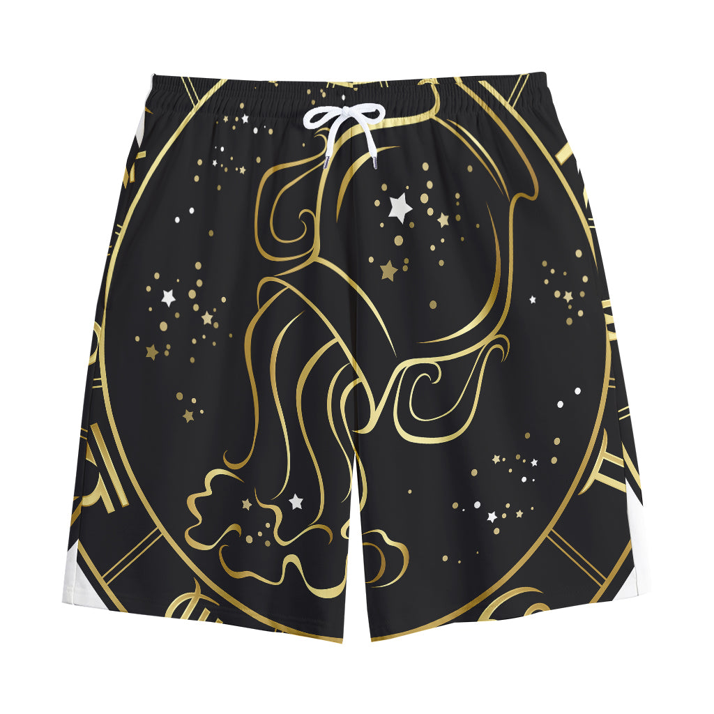 Gold And Black Aquarius Sign Print Cotton Shorts
