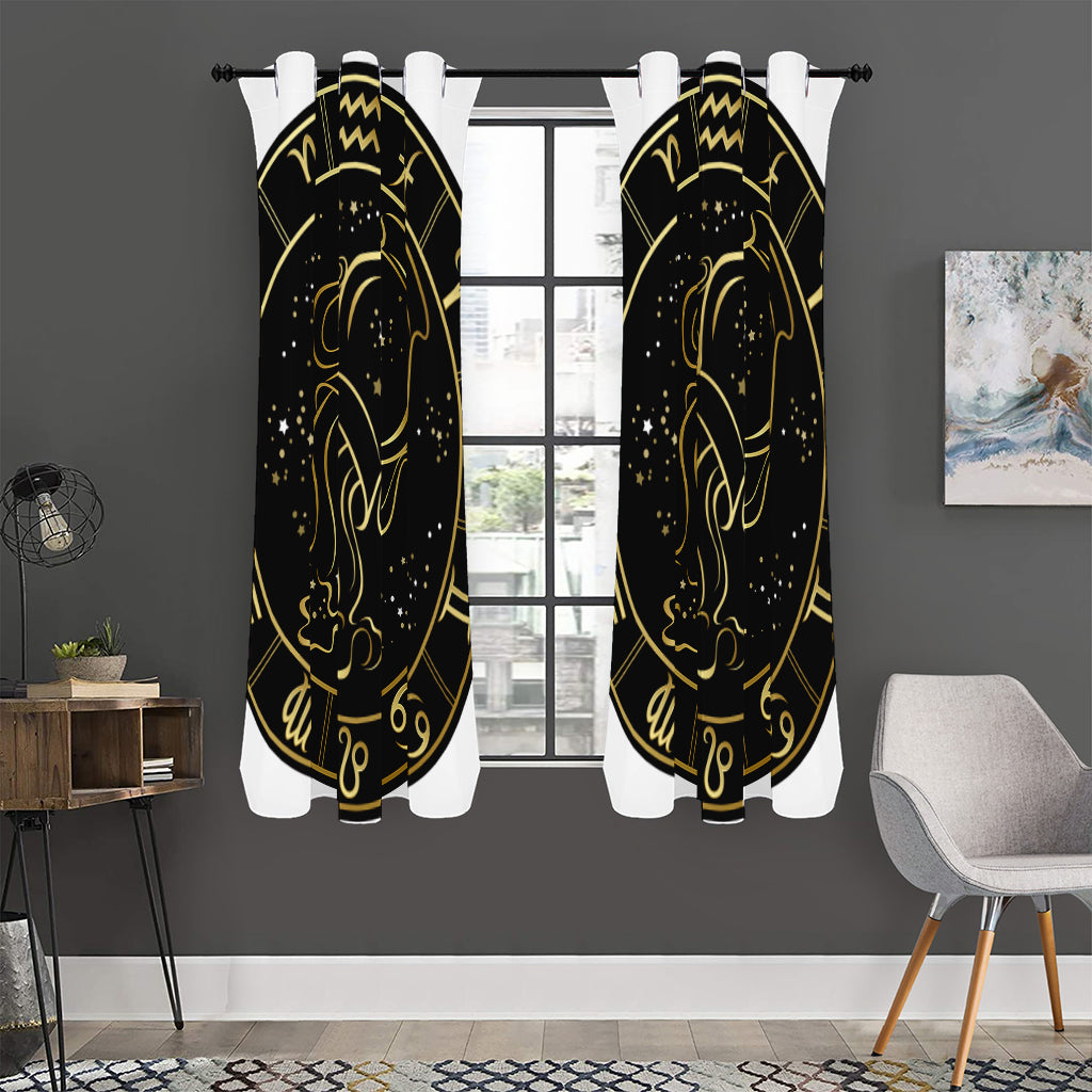 Gold And Black Aquarius Sign Print Curtain