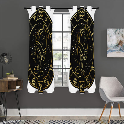 Gold And Black Aquarius Sign Print Curtain