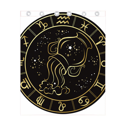 Gold And Black Aquarius Sign Print Curtain