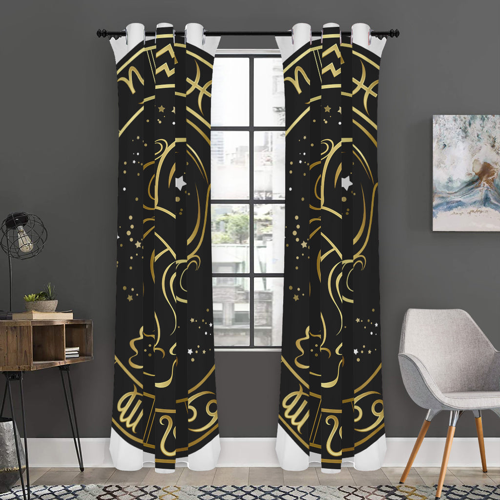 Gold And Black Aquarius Sign Print Curtain