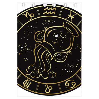 Gold And Black Aquarius Sign Print Curtain