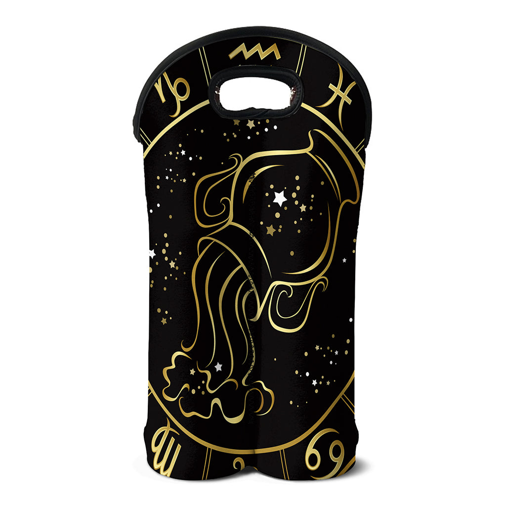 Gold And Black Aquarius Sign Print Double Neoprene Wine Tote