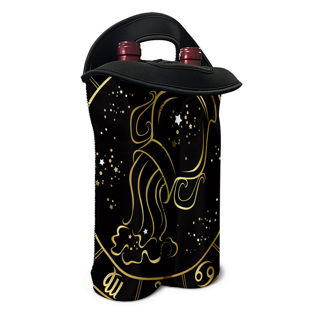 Gold And Black Aquarius Sign Print Double Neoprene Wine Tote
