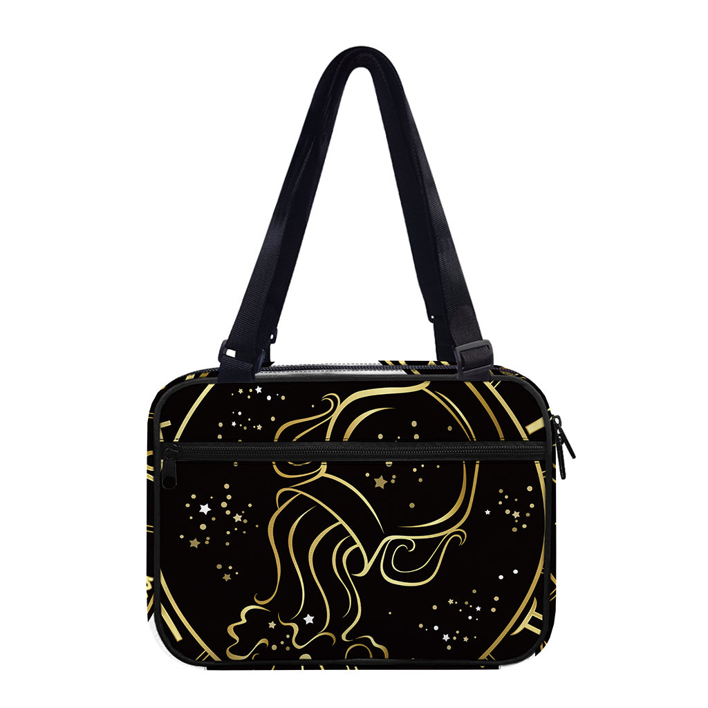 Gold And Black Aquarius Sign Print Double Strap Bible Bag