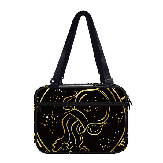 Gold And Black Aquarius Sign Print Double Strap Bible Bag