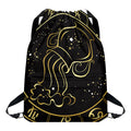 Gold And Black Aquarius Sign Print Drawstring Backpack